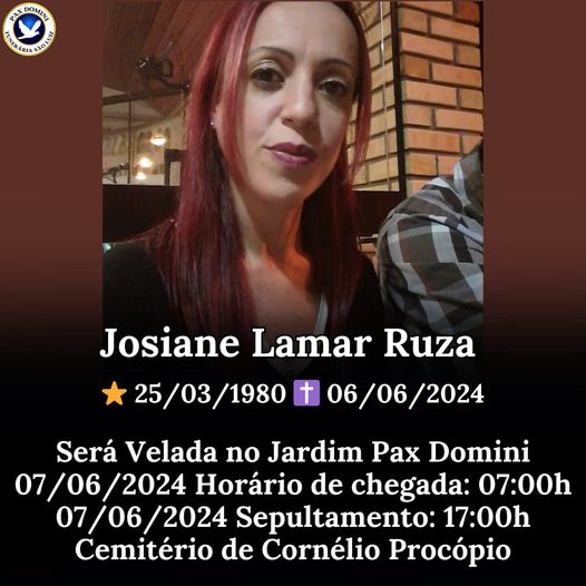 NOTA DE FALECIMENTO: Josiane Lamar Ruza